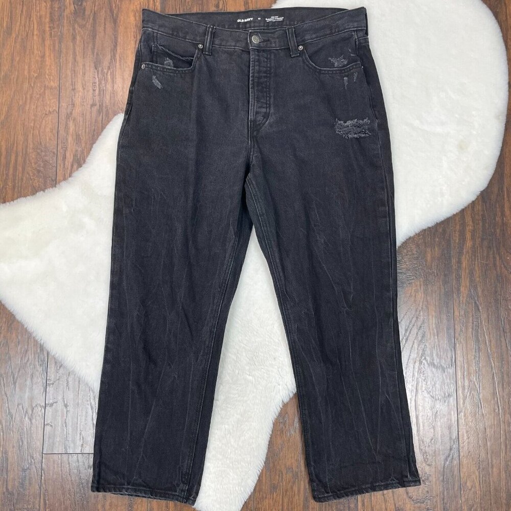 Old Navy Jeans‎ 12 High-Rise Slouchy Straight Button-Fly Faded Black Women's